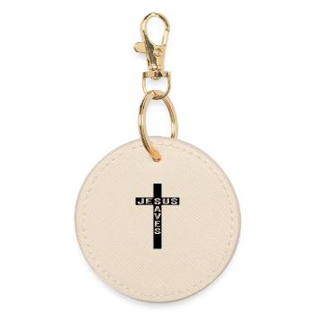 Jesus Saves Kreuz Christlich Glaube Bibel Religion - Runder Schlüsselanhänger - Auster - Vorne