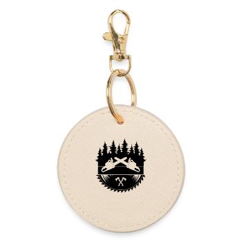 Lumberjack Chainsaw Axe Logo - Round Keyring - oyster - Front