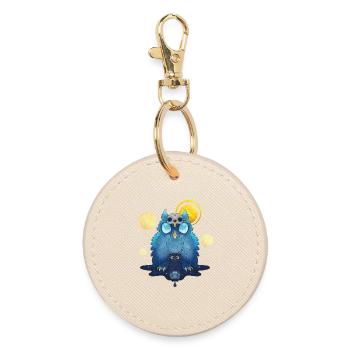 Blue Ink Spirits - Guardian Owl and Black Kitten - Round Keyring - oyster - Front