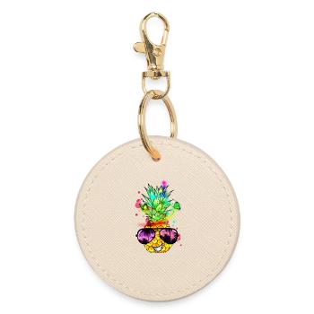 coole Ananas in bunten Farben - Runder Schlüsselanhänger - Auster - Vorne