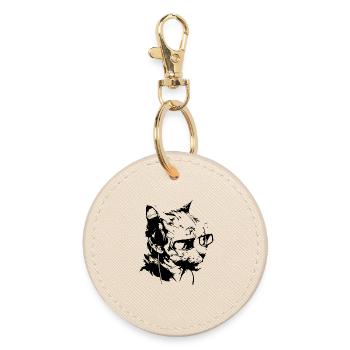 cool DJ cat with sunglasses - Round Keyring - oyster - Front