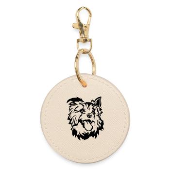 Australian Terrier Head - Round Keyring - oyster - Front
