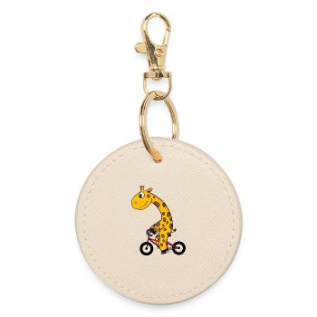 Giraffe rides a bike - Round Keyring - oyster - Front