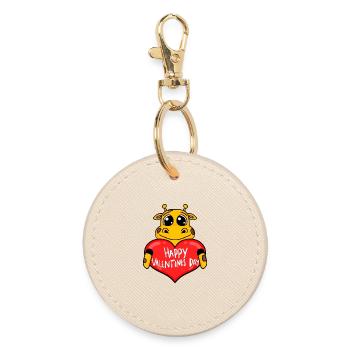 Valentine's Day Heart Giraffe - Round Keyring - oyster - Front