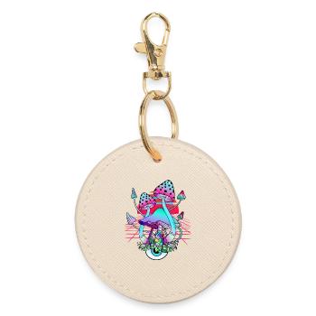 Psychedelic Mushrooms - Retro Wave Sunset - Round Keyring - oyster - Front