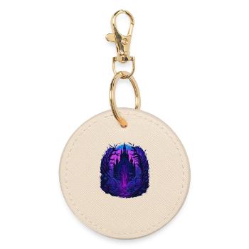 Neon Roses Castle Vaporwave - Round Keyring - oyster - Front