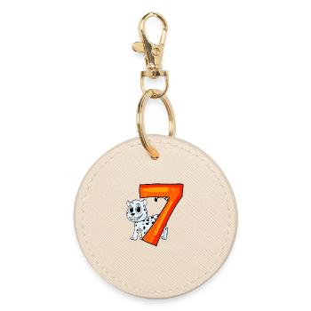 7th Birthday Motif Snow Leopard - Seven Years - Round Keyring - oyster - Front