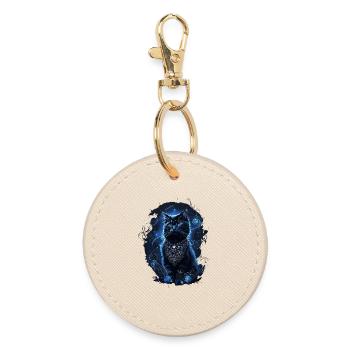 Black Cat in the Moonlight Magic Cat - Round Keyring - oyster - Front