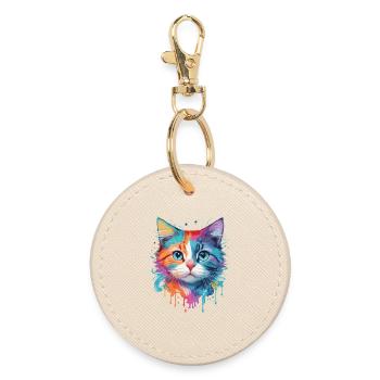 Niedliche Katze - Runder Schlüsselanhänger - Auster - Vorne