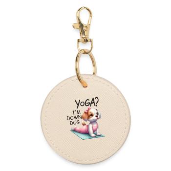 Yoga Dog Hund Entspannung - Runder Schlüsselanhänger - Auster - Vorne