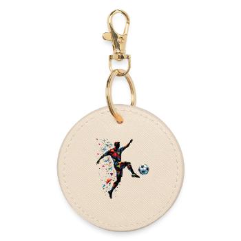 joueur de football dynamique jouant au football - Porte-clés rond - huître - Devant