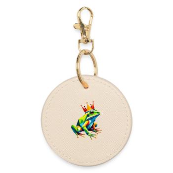 Geometric Polygon Colorful Frog King Queen Art - Round Keyring - oyster - Front