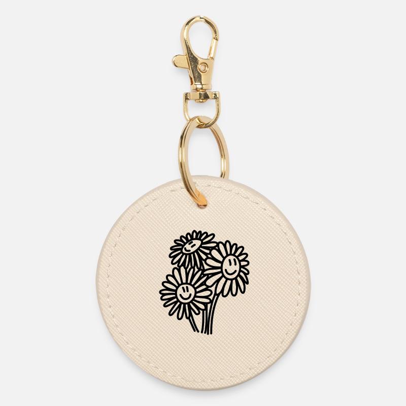 Happy flowers - Round Keyring - oyster
