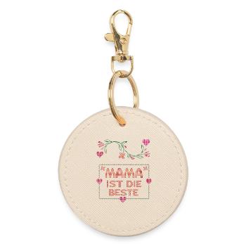 Mom is the best - Round Keyring - oyster - Front