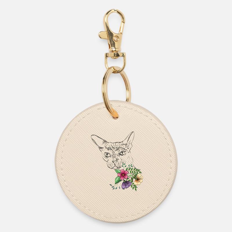 Katze mit Blumen - Runder Schlüsselanhänger - Auster