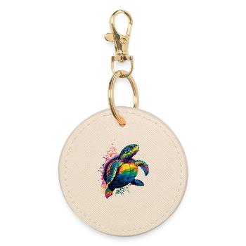 Turtle Colorful Popart Reptile Cute Turtles - Round Keyring - oyster - Front