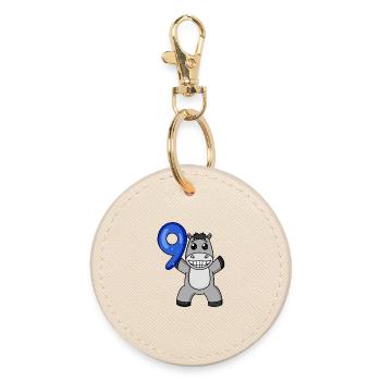 9th Birthday Donkey Motif - 9 Years - Round Keyring - oyster - Front