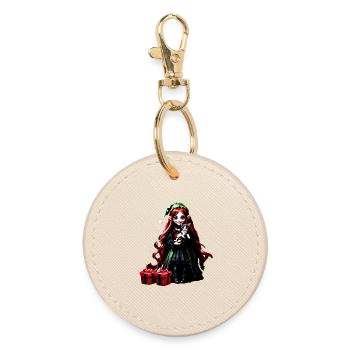 Christmas elf with kitten. - Round Keyring - oyster - Front