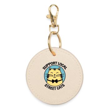 Stylish bow cat in retro look - Round Keyring - oyster - Front