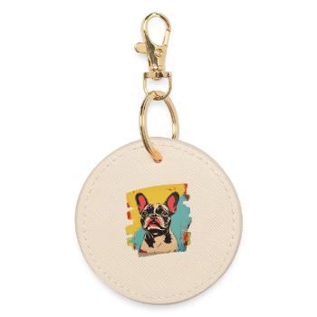 Frenchie Französische Bulldogge - Runder Schlüsselanhänger - Auster - Vorne