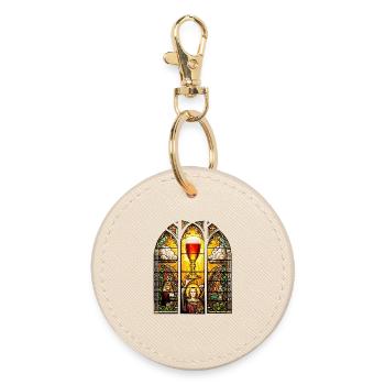 Bier Glas Gral - Kirchenfenster Vatertag - Runder Schlüsselanhänger - Auster - Vorne