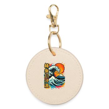 Große Welle Kanagawa Farb Splash Hokusai Kunst - Runder Schlüsselanhänger - Auster - Vorne