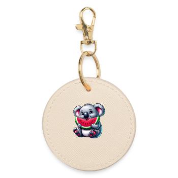 Cute Koala with Watermelon Summer Cartoon - Round Keyring - oyster - Front