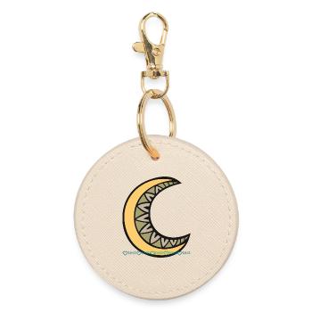 Moon pattern with geometric leaf décor motif - Round Keyring - oyster - Front