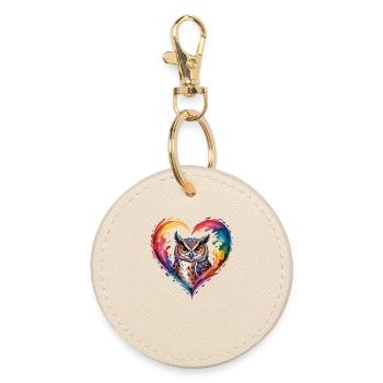 Colorful Owl Heart Design - Round Keyring - oyster - Front