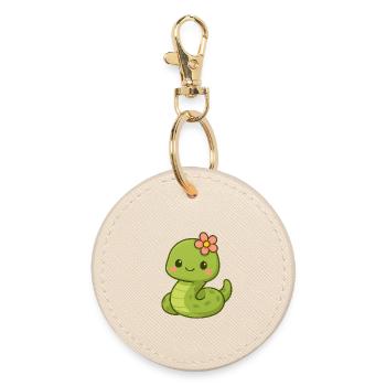 Cute snake lady with flower - Round Keyring - oyster - Front