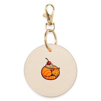 Orange Cat and Cherries Illustration - Round Keyring - oyster - Front