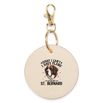 Realistic Saint Bernard Dog Portrait - Round Keyring - oyster - Front