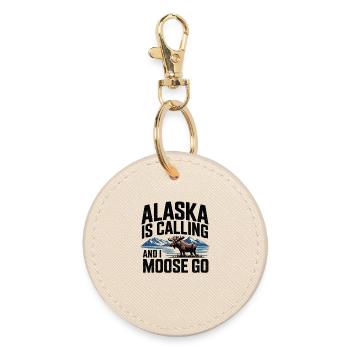 Alaska Tiermotive mit Elch Bergkette - Runder Schlüsselanhänger - Auster - Vorne