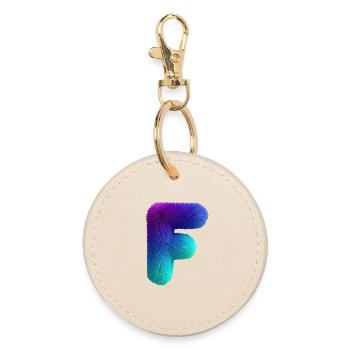 Lettre F aspect fourrure avec dégradé de couleurs - Porte-clés rond - huître - Devant