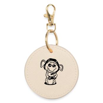 Gamer Caterpillar Nerd Gaming Controller Console Game - Round Keyring - oyster - Front