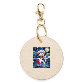 Starry Night Maltese - Round Keyring - oyster - Front