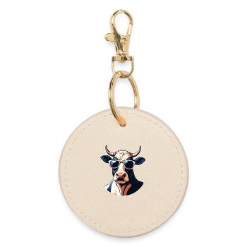 Casual cow with sunglasses - Round Keyring - oyster - Front
