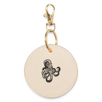 Oktopus – Line Art Meerestier in Schwarz-Weiß - Runder Schlüsselanhänger - Auster - Vorne