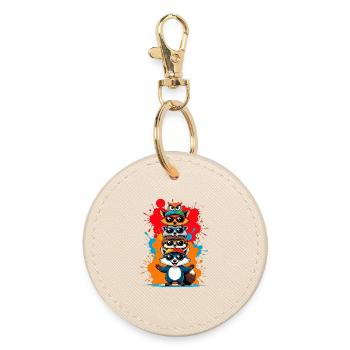 Funny Animal Sunglasses Caricature - Round Keyring - oyster - Front
