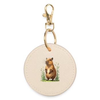 Capybara in the Marguerite Flower Field - Round Keyring - oyster - Front