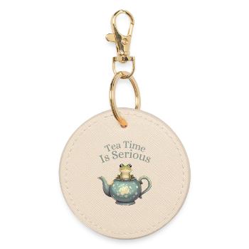 Tea Time is Serious – Frog in Teapot - Round Keyring - oyster - Front