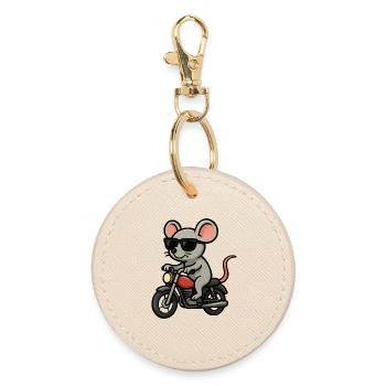 Motorrad-Maus mit Sonnenbrille - Runder Schlüsselanhänger - Auster - Vorne
