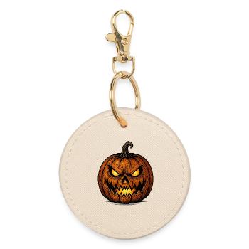 Spooky Pumpkin Halloween Motif Shirt - Round Keyring - oyster - Front