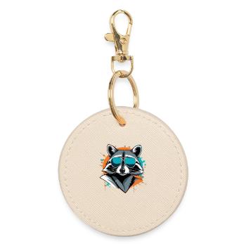 Raccoon with sunglasses street style - Round Keyring - oyster - Front