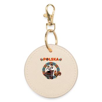 Polska Folk Dance with Floral Wreath and Rooster - Round Keyring - oyster - Front