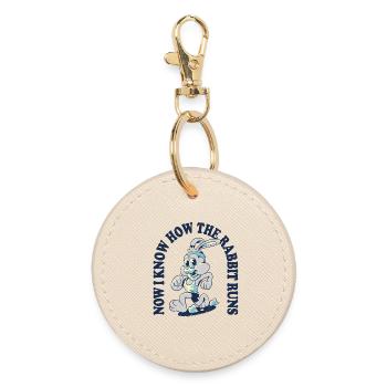 Now I Know How the Rabbit Runs – Denglisch Spruch - Runder Schlüsselanhänger - Auster - Vorne