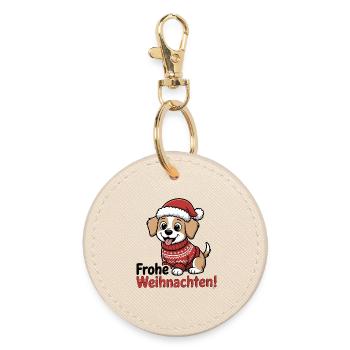 Weihnachtshund – Frohe Weihnachten! - Runder Schlüsselanhänger - Auster - Vorne