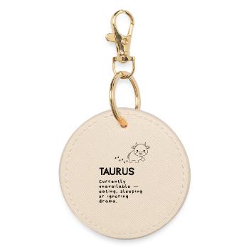 Cute Taurus Cartoon – Nap Mode Activated - Round Keyring - oyster - Front