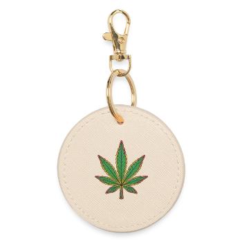 Cannabisblatt Kunst – Grüne Blätter Outline - Runder Schlüsselanhänger - Auster - Vorne