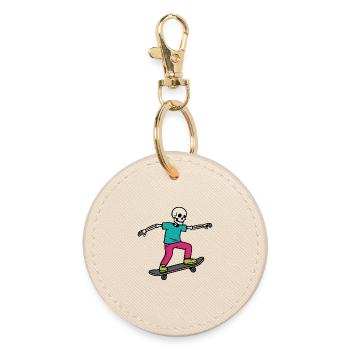 Skeleton Skater – Neon Skateboard Ride - Round Keyring - oyster - Front